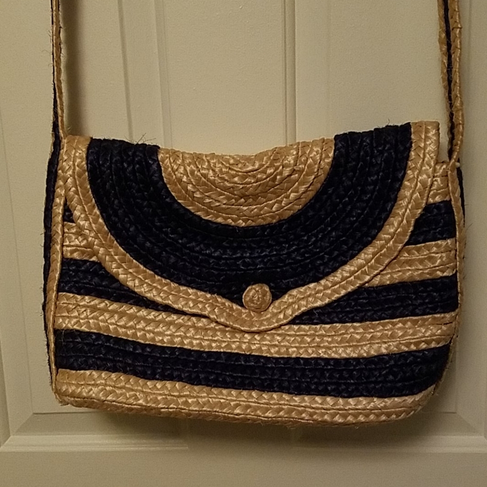 Navy blue basket weave purse bag